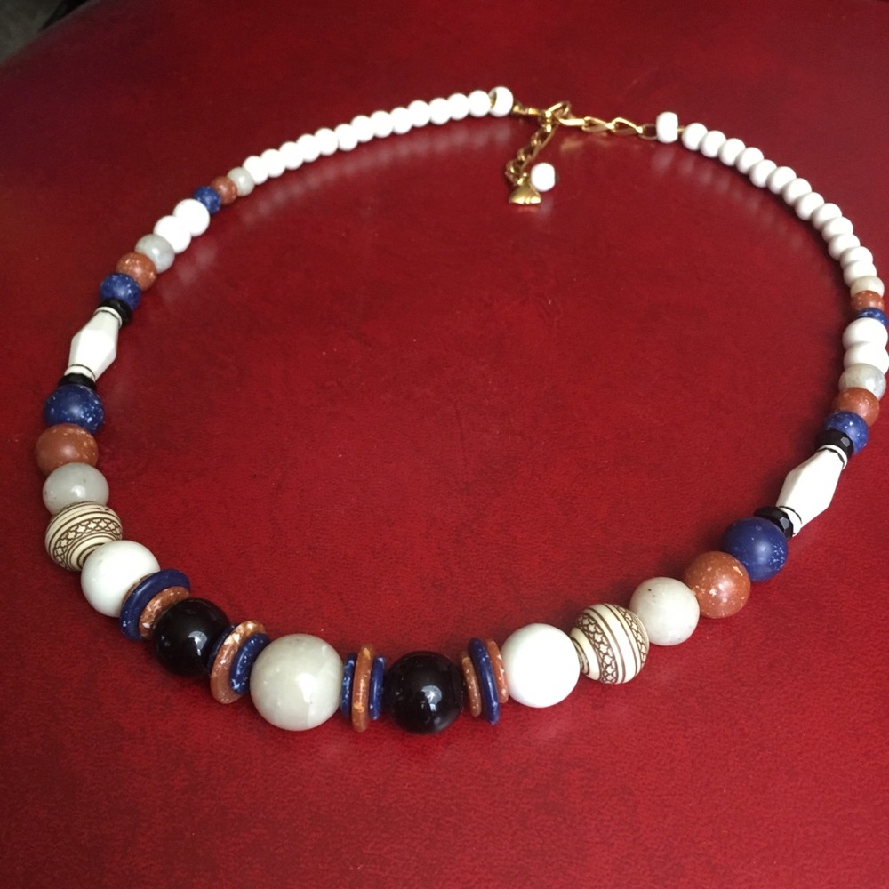 Vintage Liz Claiborne Beaded Necklace - earthtone beads adjustable necklace